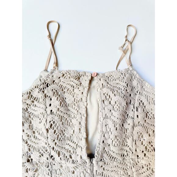 Sage Gray & Beige Blend Floral Crochet Lace Strappy Mini Romper Women's Small - Picture 7 of 9